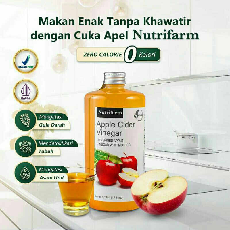 

NUTRIFARM - CUKA APEL ORIGINAL 500ML / APPLE CIDER VINEGAR WITH MOTHER / CUKA SARI APEL / DIET DETOX APPLE CIDER VINEGAR