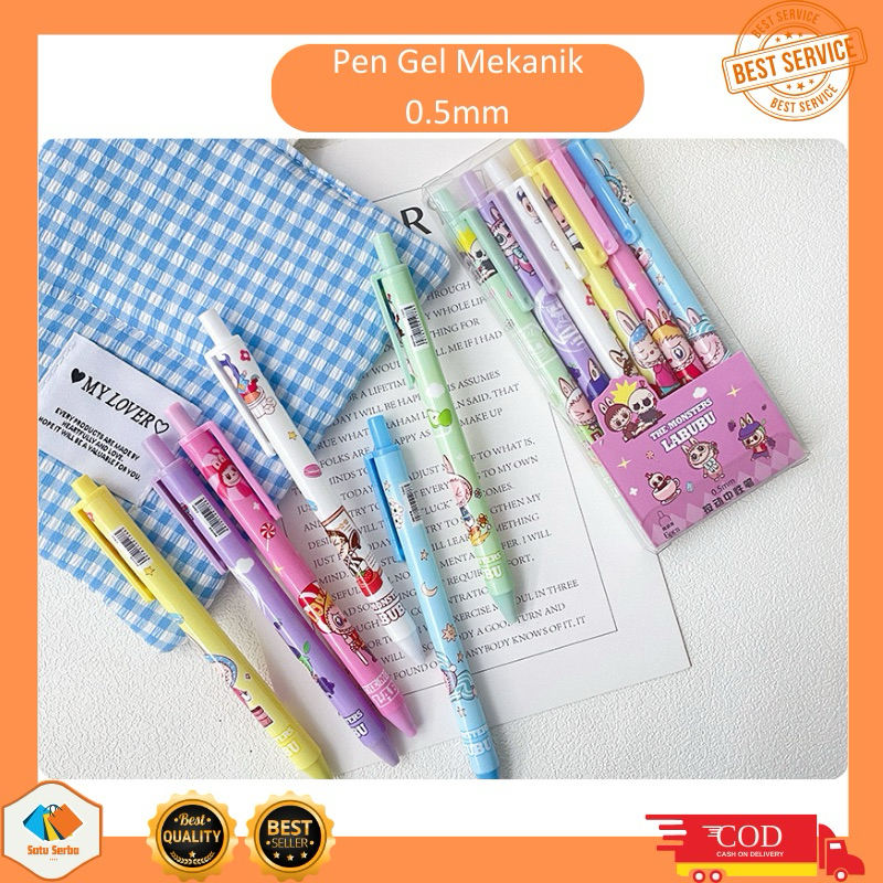 

T024 Pen Gel Mekanik 0.5mm Labubu Bolpoin Tinta Gel Cair Model CapyBara Kartun Pena Panda