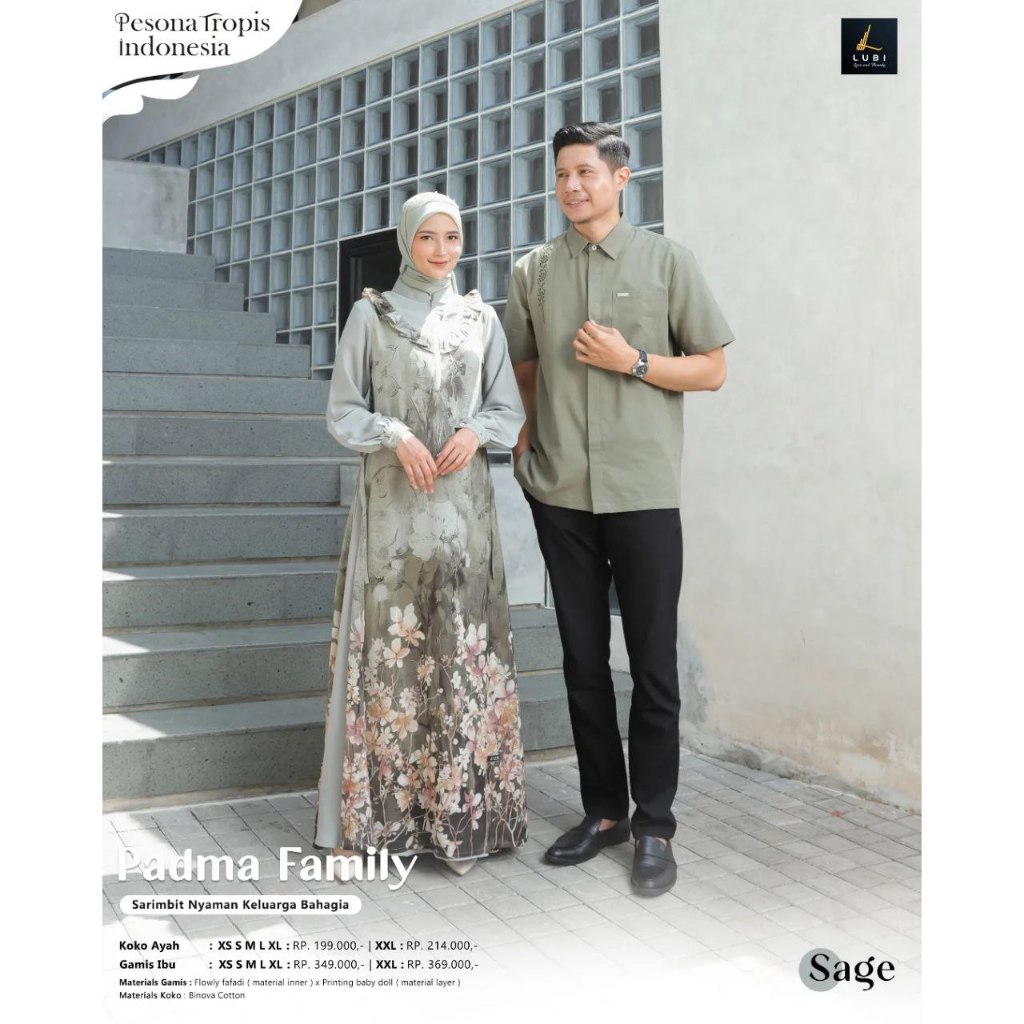 COUPLE TERBARU 2025 PADMA FAMILY SAGE BY LUBI - BAJU BUSANA MUSLIM GAMIS DRESS KEMEJA KOKO PASANGAN 