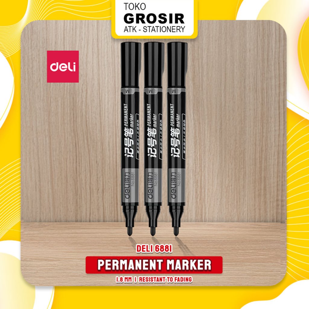 

(1 PCS) Permanent Marker / Spidol Permanen Deli Tidak Bisa Dihapus Hitam 6881