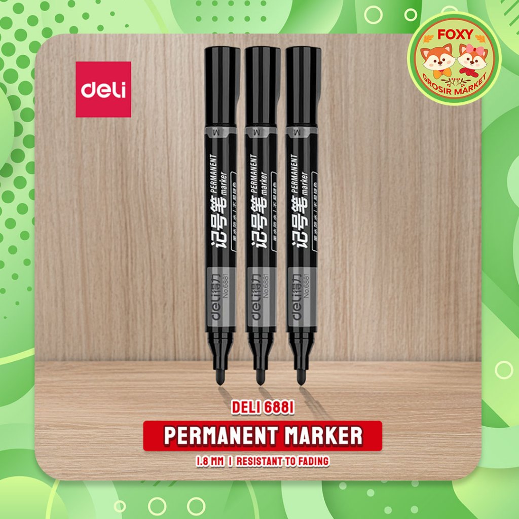 

(1 PCS) Permanent Marker / Spidol Permanen Deli Tidak Bisa Dihapus Hitam 6881