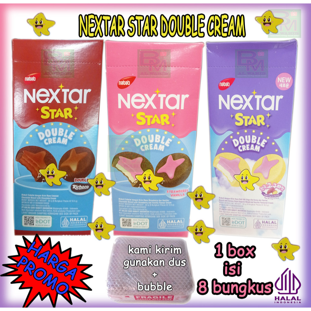 

Biskuit Nabati Nextar Star Double Cream 1 Box Isi 8 Bungkus Ready Berbagai Varian Rasa