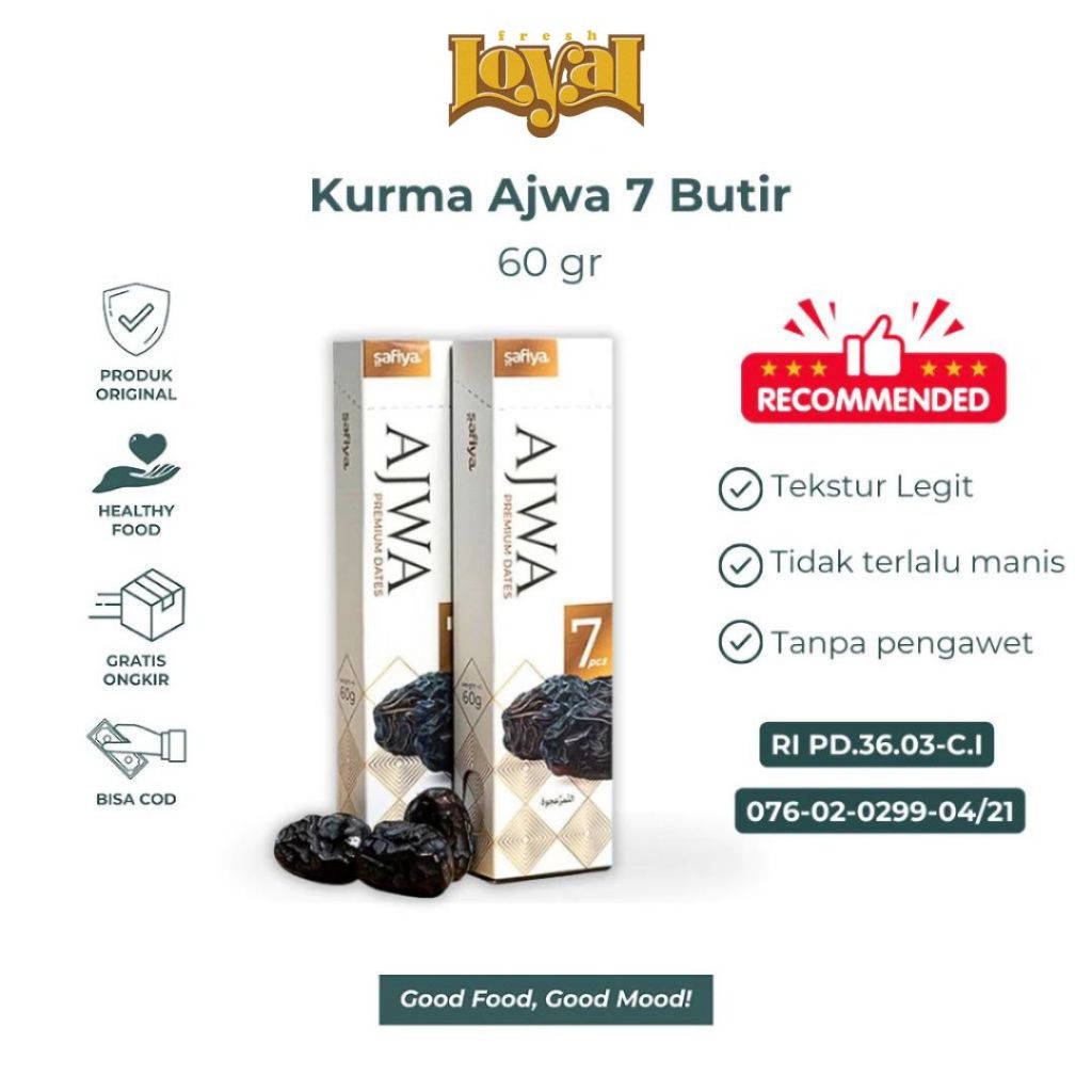 

Kurma ajwa safiya kurma nabi 7 butir 60gr