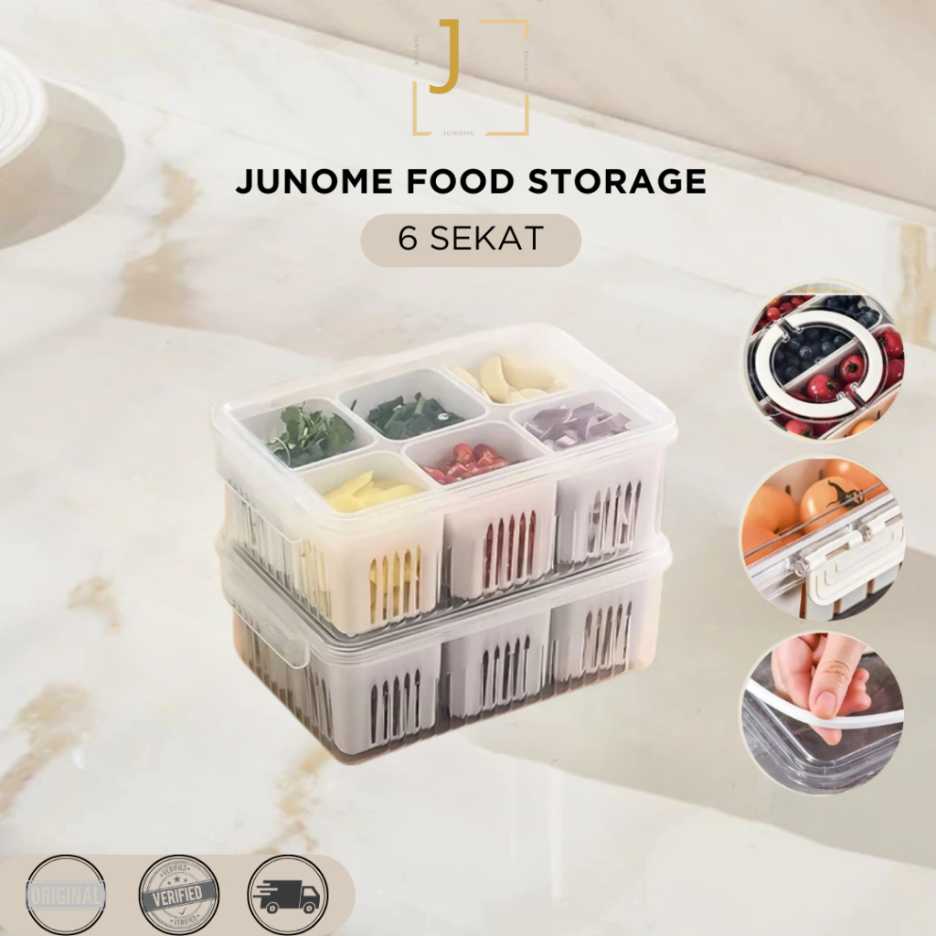 JUNOME Wadah Penyimpan Bumbu Dapur/Makanan/Sayuran Anti Tumpah/ Bebas BPA 6 SEKAT