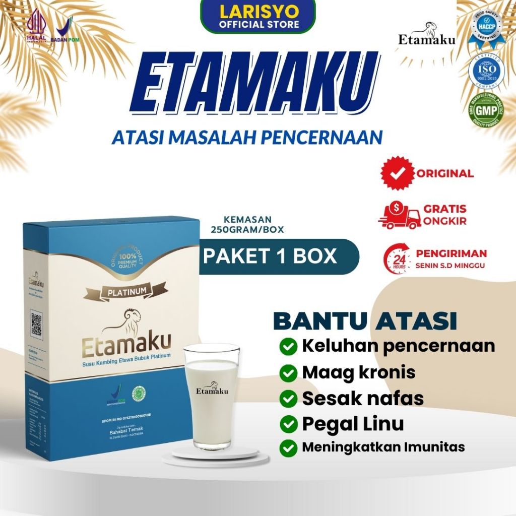 

Etamaku Susu Kambing Etawa Untuk Kesehatan dan Pencernaan Kemasan 250gr Paket 1 Box