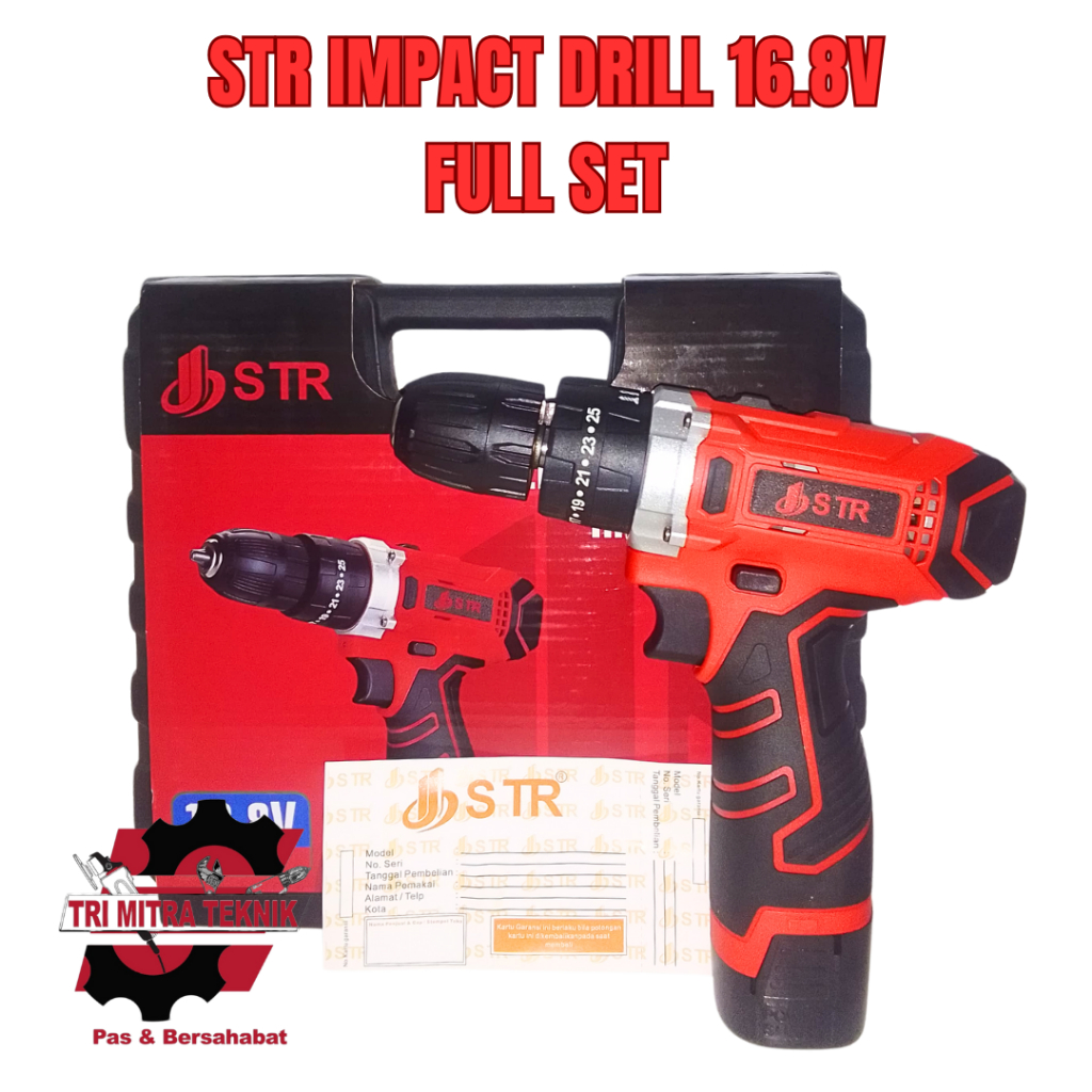 STR Impact Drill 16.8V Bor Baterai Tangan Cordless Drill  Full Set