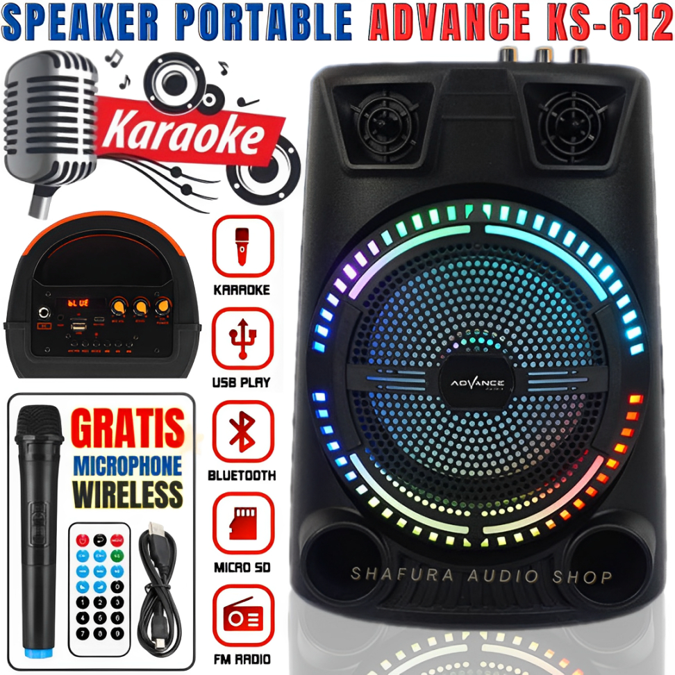 Speaker Bluetooth Karaoke Portable Advance Ks-612 ( Free Mic Tanpa Kabel ) Ukuran 6'5inc Besar Dan M