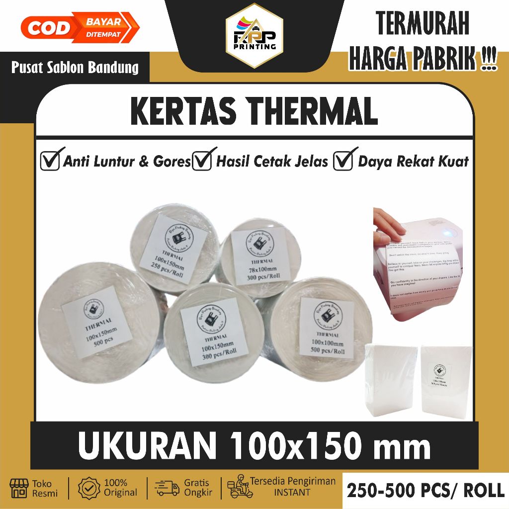 

Kertas Thermal 100x150 mm isi 250-500 lembar per Roll | Label Thermal | Kertas Printer Thermal | Stiker Cetak Resi Pengiriman | Label Thermal Termurah