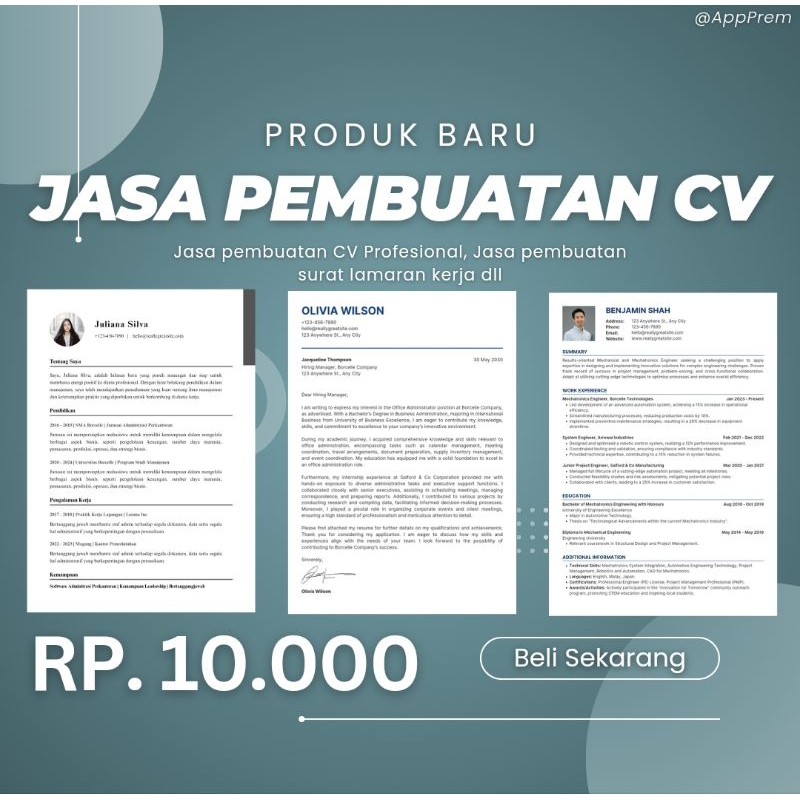 

Beli Sekarang Jasa Pembuatan CV Professional dan surat lamaran kerja