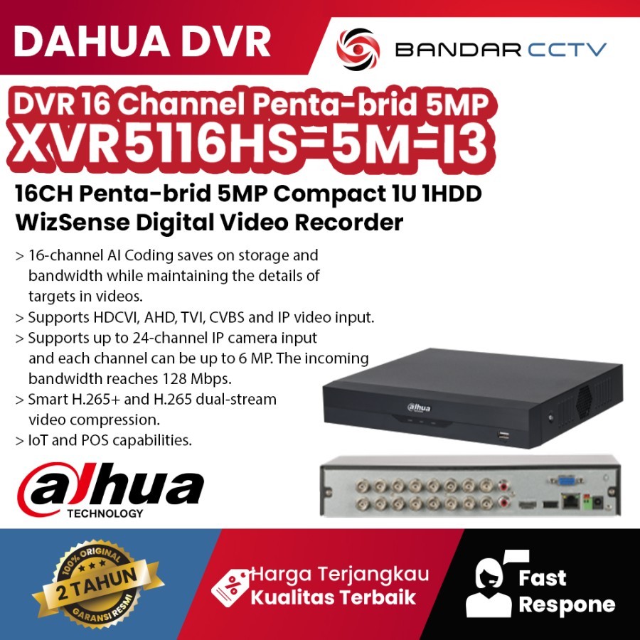 DAHUA XVR5116HS-5M-I3 DVR 16 Channel Penta-brid 5MP