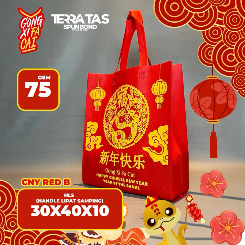 

Special Edition Chinese New Year Imlek Tahun Ular Goodie Bag Tas Kain Handle Lipat Samping 75 GSM 30x40x10