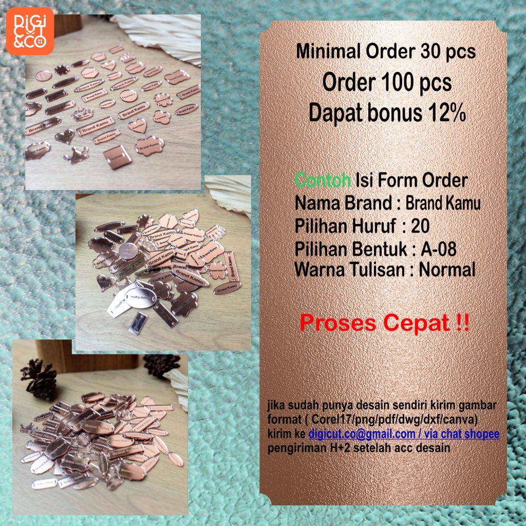 

[ Terlaris ] Label Akrilik ROSEGOLD | Custom Cutting Label - Digicut&Co