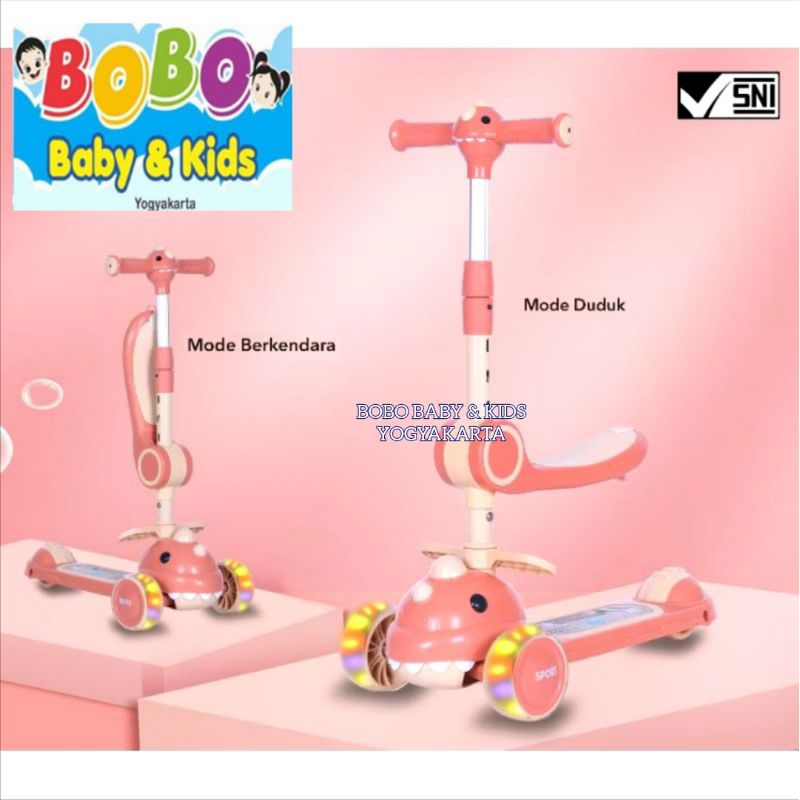 Otopet 2in1 Duduk & Berdiri Skuter Duduk Anak Scooter Anak Roda 3 dengan dudukan Otoped Anak ET HB 2