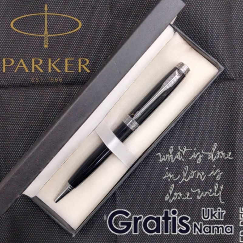 

Ballpoint Mewah Pulpen Parker Model Putar Glossy Black Stainless Clip Gratis Grafir Nama Dan Box Exlusive
