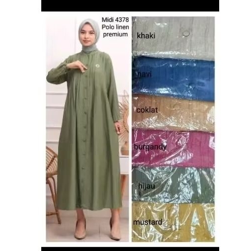 MIDI DRESS RAYON POLO LINEN PREMIUM IMPORT MOTIF POLOS GAMIS SULTAN.