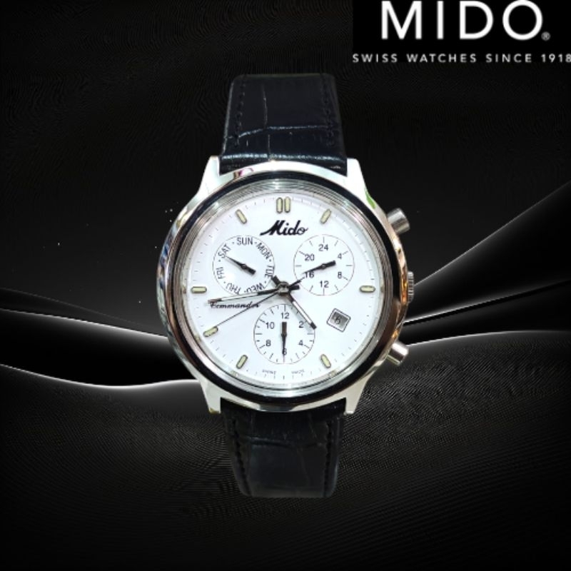 Jam tangan mekanis otomatis vintage mido Commander crono grap stanlis stell Automatic W...