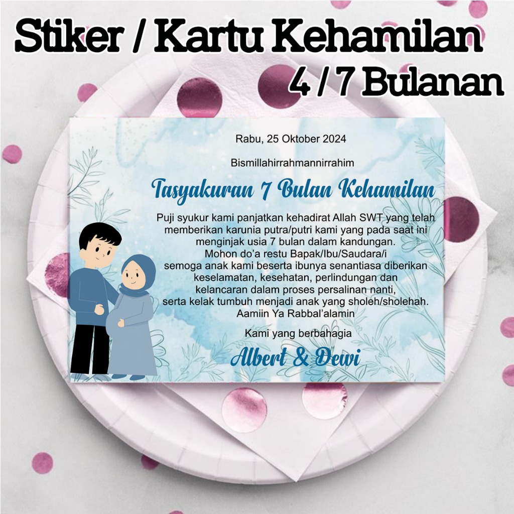 

cetak stiker / kartu tasyakuran kehamilan 4 bulanan / 7 bulanan label syukuran kehamilan tasyakuran kehamilan