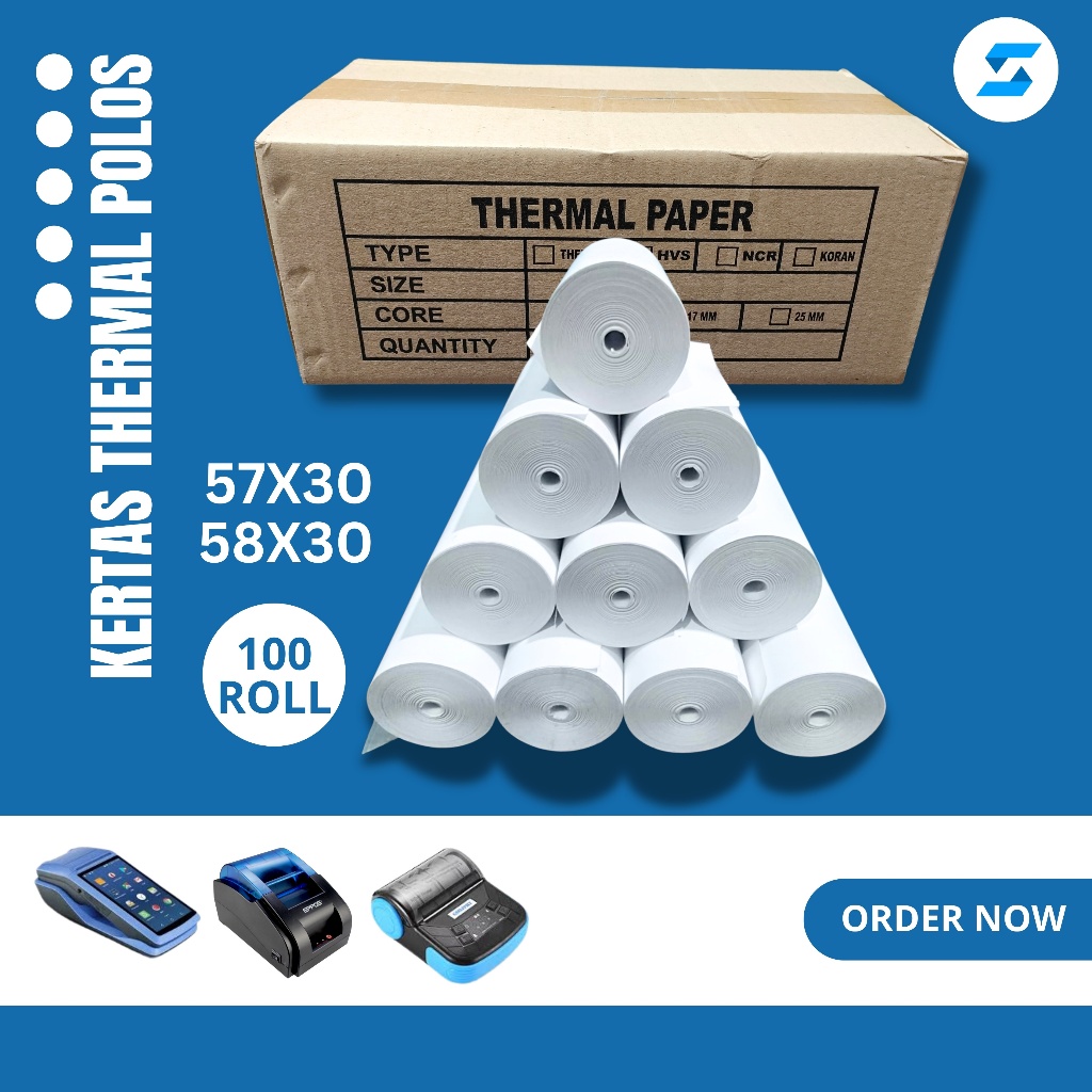 

KERTAS THERMAL POLOS EDC BLUETOOTH 57X30 ISI 100 ROLL