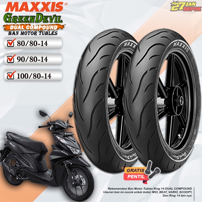 BAN DEPAN BELAKANG TUBLES MOTOR MATIC BEAT VARIO SCOOPY MAXXIS GREENDEVIL RING 14 TUBLES