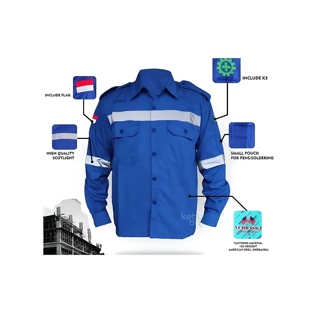 Wearpack safety / Baju safety K3/ Baju Kerja proyek / Baju tambang/ Baju Mekanik/ free logo k3 & Ben