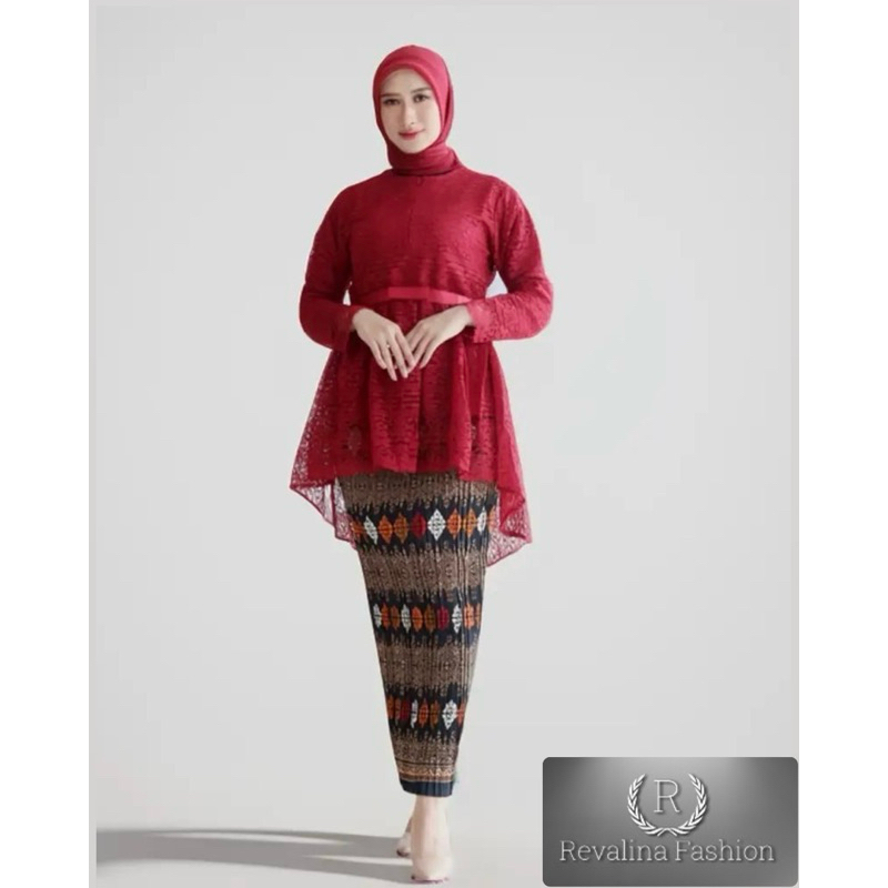 SET KEBAYA AURORA BROKAT ROK PLISKET BATIK/ ATASAN KEBAYA AURORA BROKAT