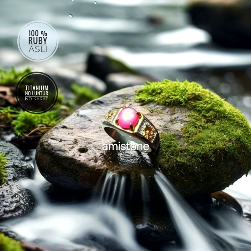 Batu Permata Ruby Ring Titanium Awet tidak luntur
