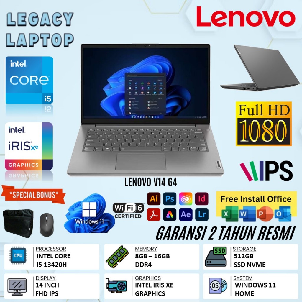 Laptop Lenovo V14 G4 Intel core i5 13420H Ram 16GB 512GB SSD FHD IPS Windows 11 OHS