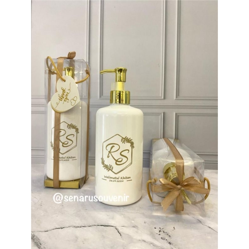 SOUVENIR BOTOL SABUN GLOSSY CUSTOM KEMASAN MIKA / SOUVENIR DISPENSER SABUN / SOUVENIR PERNIKAHAN / S