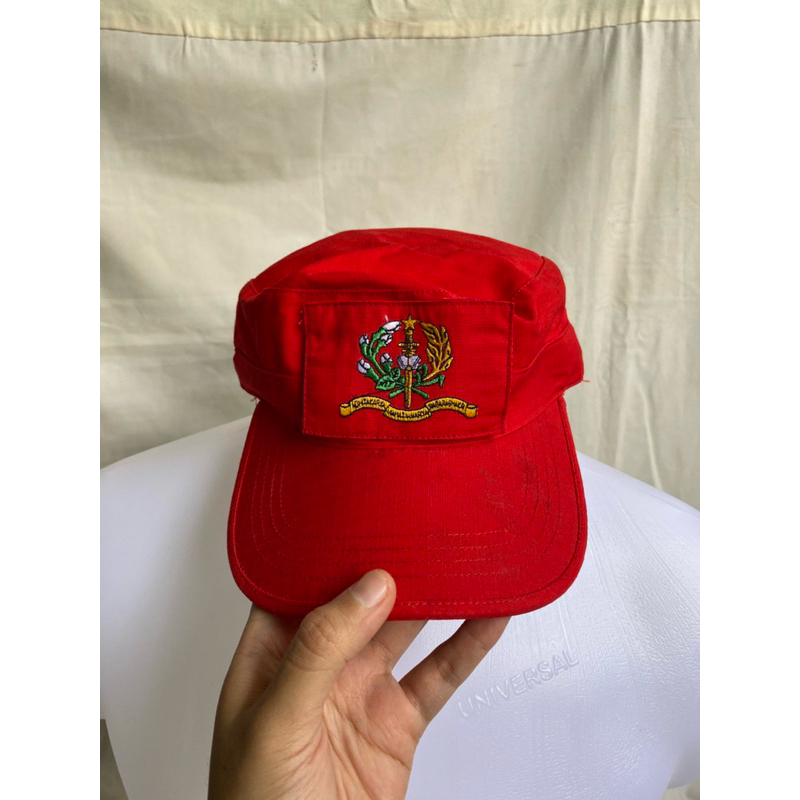 Patrol Cap Topi Lapangan Pendidikan Akademi Militer AKMIL Merah Full Patch Like New (2)