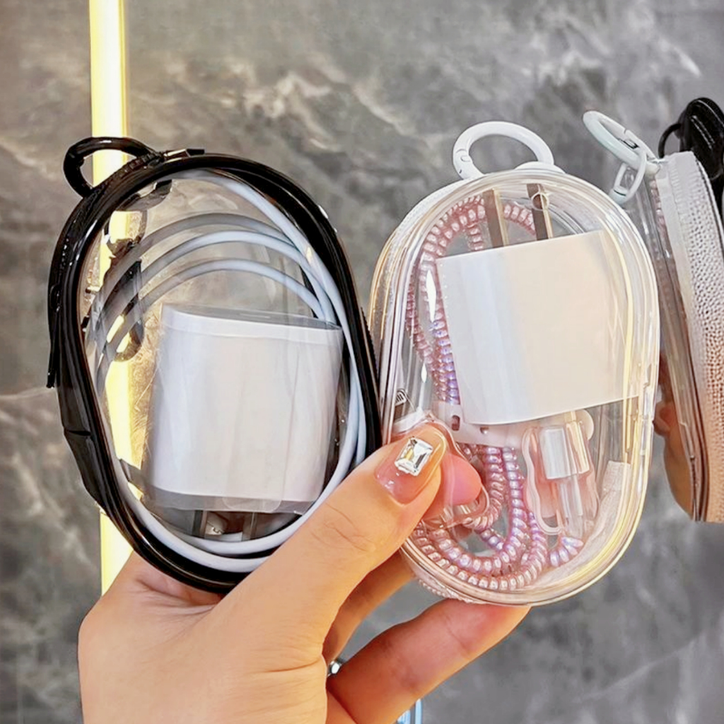 Kotak penyimpanan mini transparan sederhana Tas gantungan kunci charger kabel data headset portable 