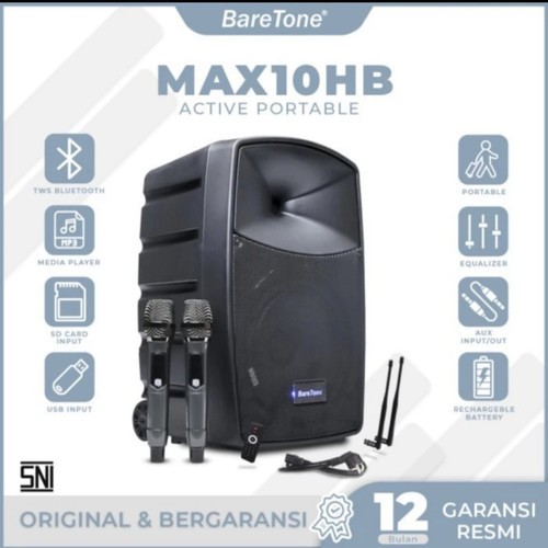 BareTone Speaker Portable MAX10HB | Speaker Bluetooth 10 Inch - USB - Bluetooth