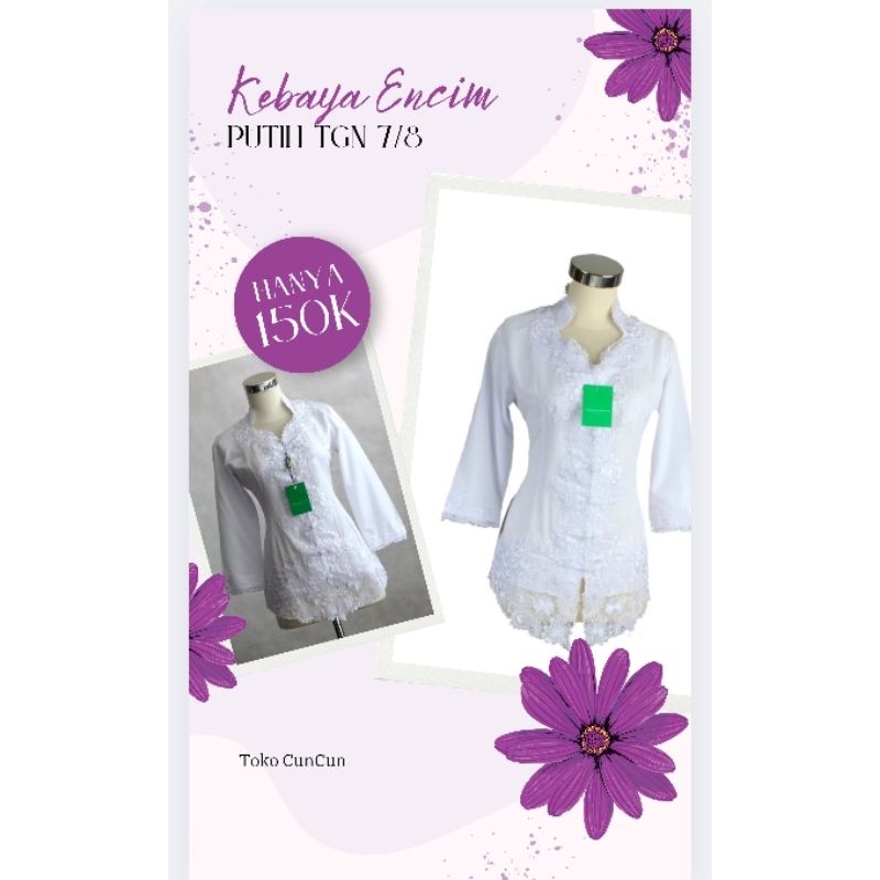 Kebaya Modern Katun Putih Tangan 7/8 Atasan kebaya Kebaya Modern Kebaya jadi Kebaya sunda Kebaya bor