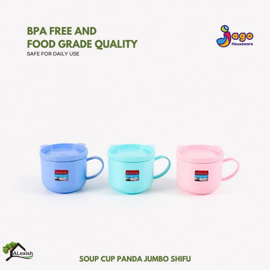 Alexish Cangkir Plastik Tutup, Soup Cup Panda Jumbo Shifu, Gelas Mug Plastik Gagang Anti Pecah