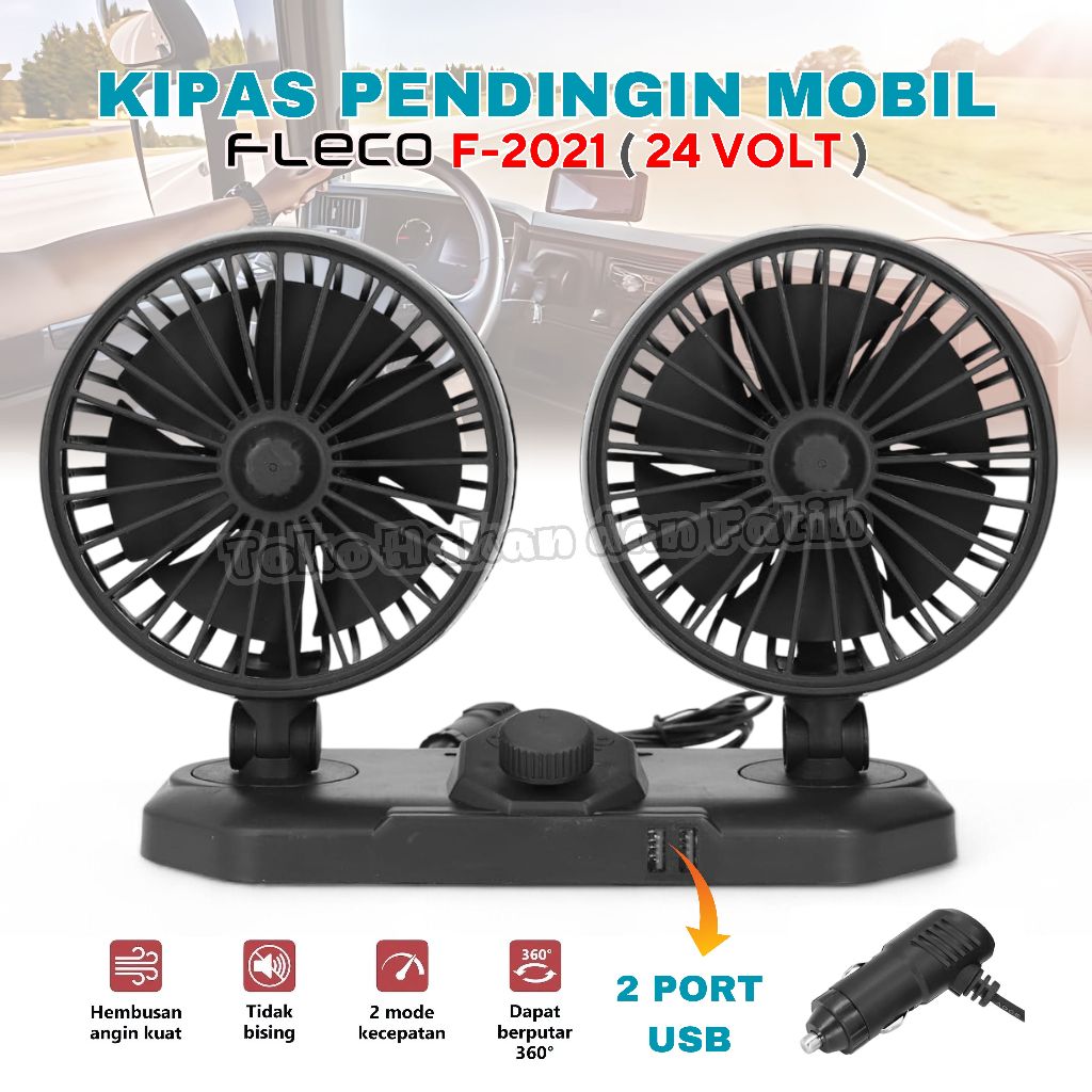 Kipas Mobil 24 Volt Double Fan / Kipas Angin Mobil / Car Fan Fleco F-2021 | Kipas Angin Truck 2 Kipa