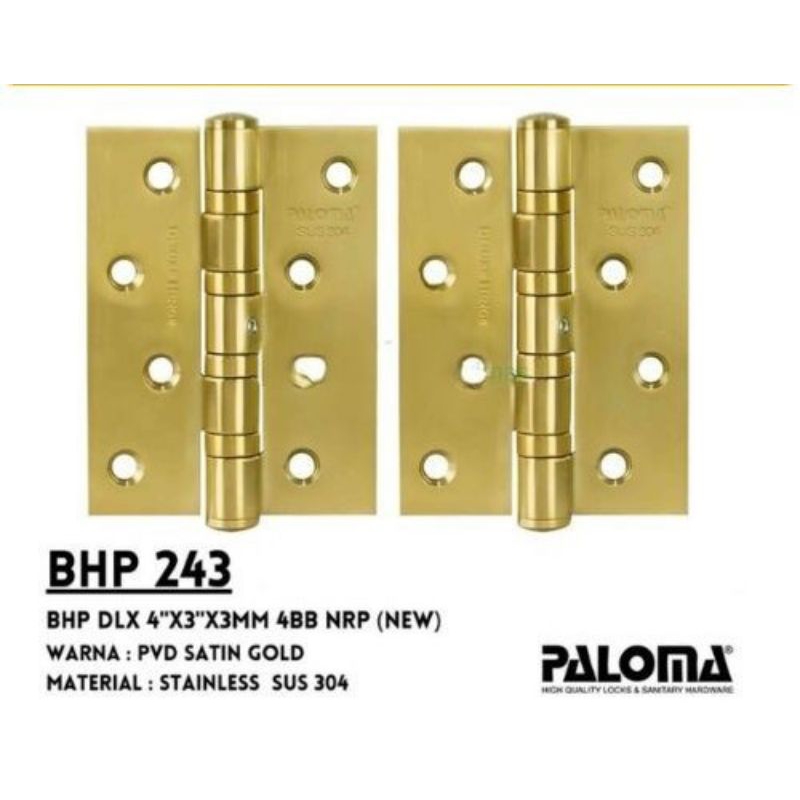 Engsel Pintu BHP 243 PALOMA 4 Inch 4"x3"x3MM 4BB NRP SATIN GOLD