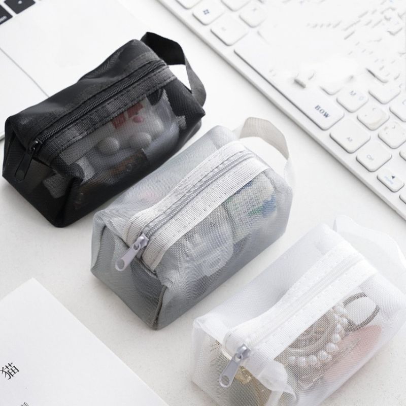 Tas penyimpanan kartu make up jaring / pouch make up mini transparan jaring / tas kosmetik mini simp