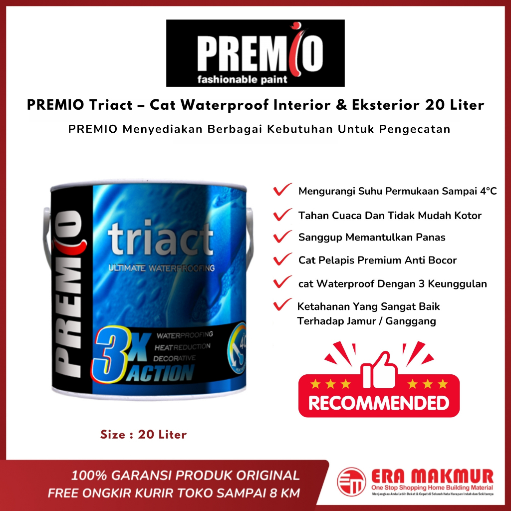 PREMIO Triact – Cat Waterproof 20 L – Cat Pelapis Anti Bocor Medium – Cat Waterproof Interior & Ekst