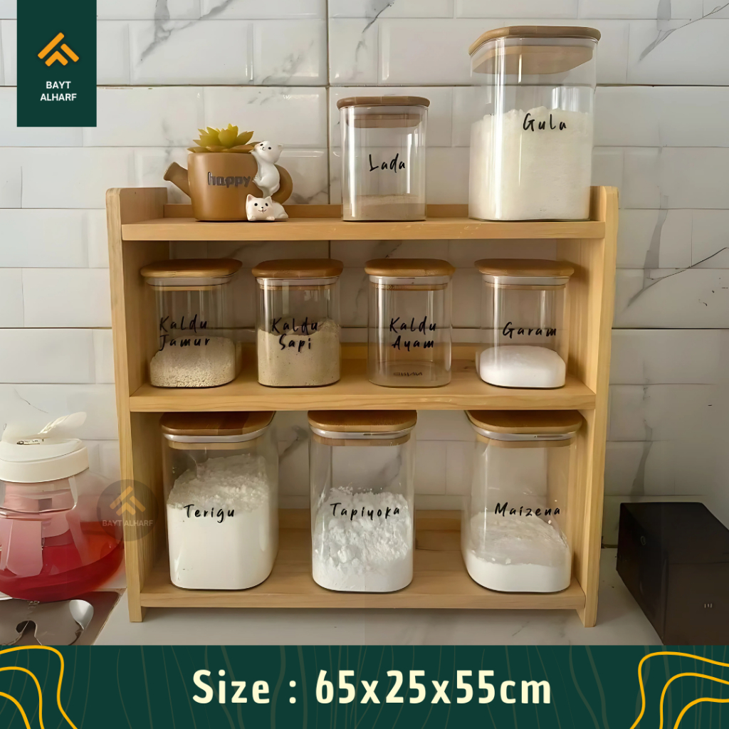 Rak Bumbu Dapur Estetik Serbaguna Rak Kayu Susun 3 Tingkat