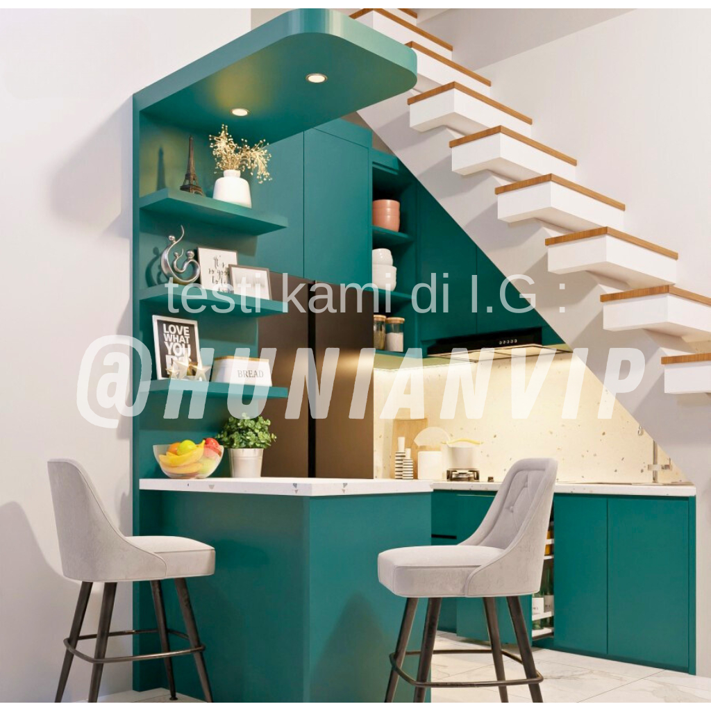 Meja bar kitchen set minimalis / rak dapur mini bar terpasang