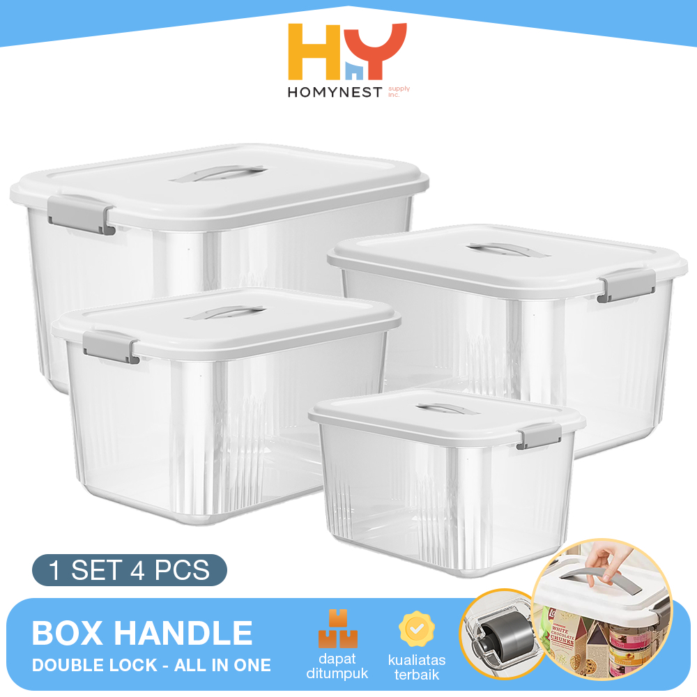 HOMYNEST Box Container Plastik Jumbo Besar Handle Double Lock Kotak Storage Transparan Berkualitas