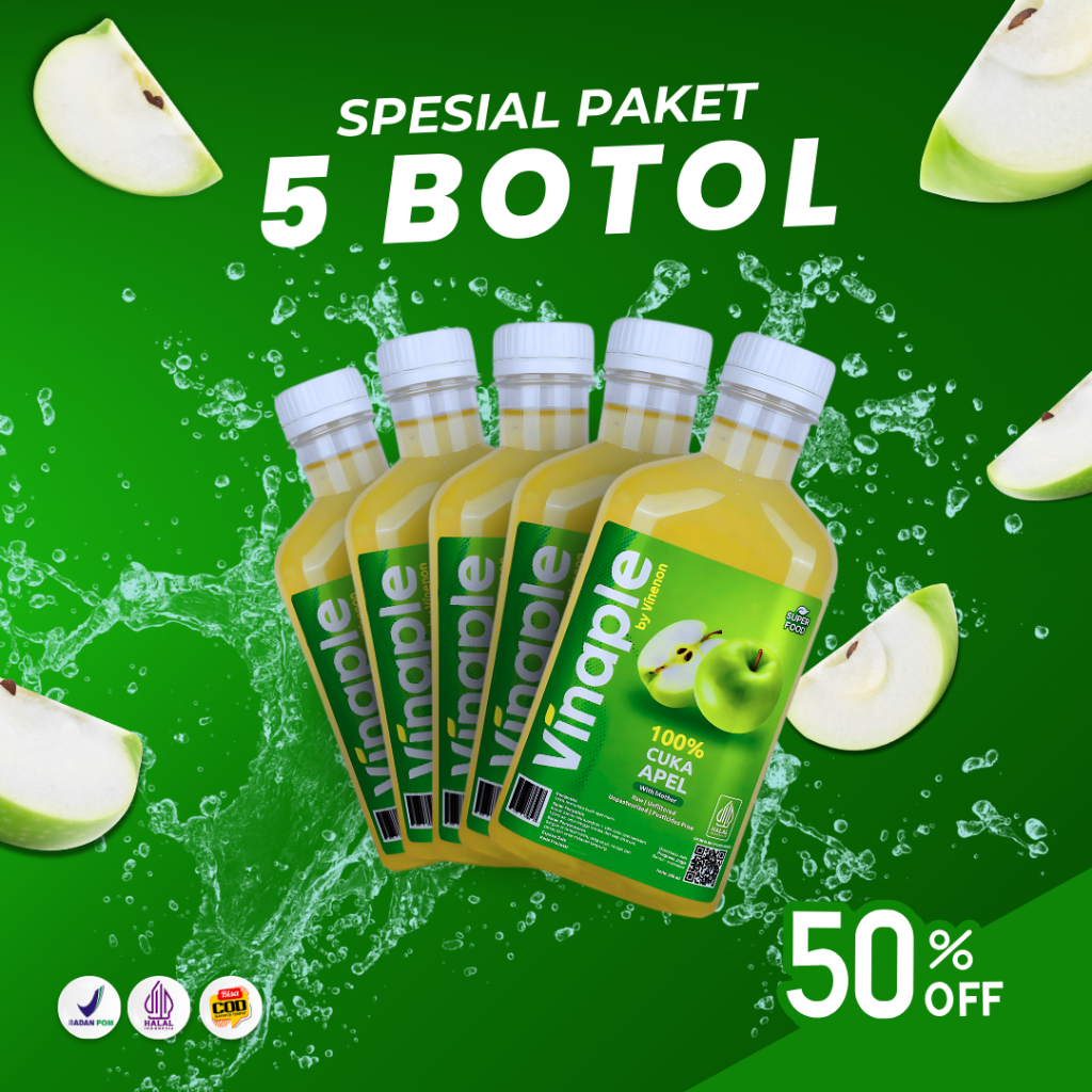 

Vinaple By Vinenon Paket Hemat 5 Botol - Bantu Cegah Masalah Pencernaan dan Detoks Alami dalam Tubuh