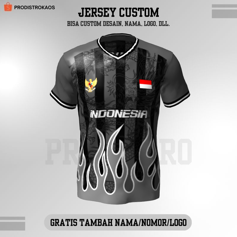 Jersey Custom Abu Hitam Motif Garis Naga Api 511 - Kaos Jersey Olahraga Lengan Pendek