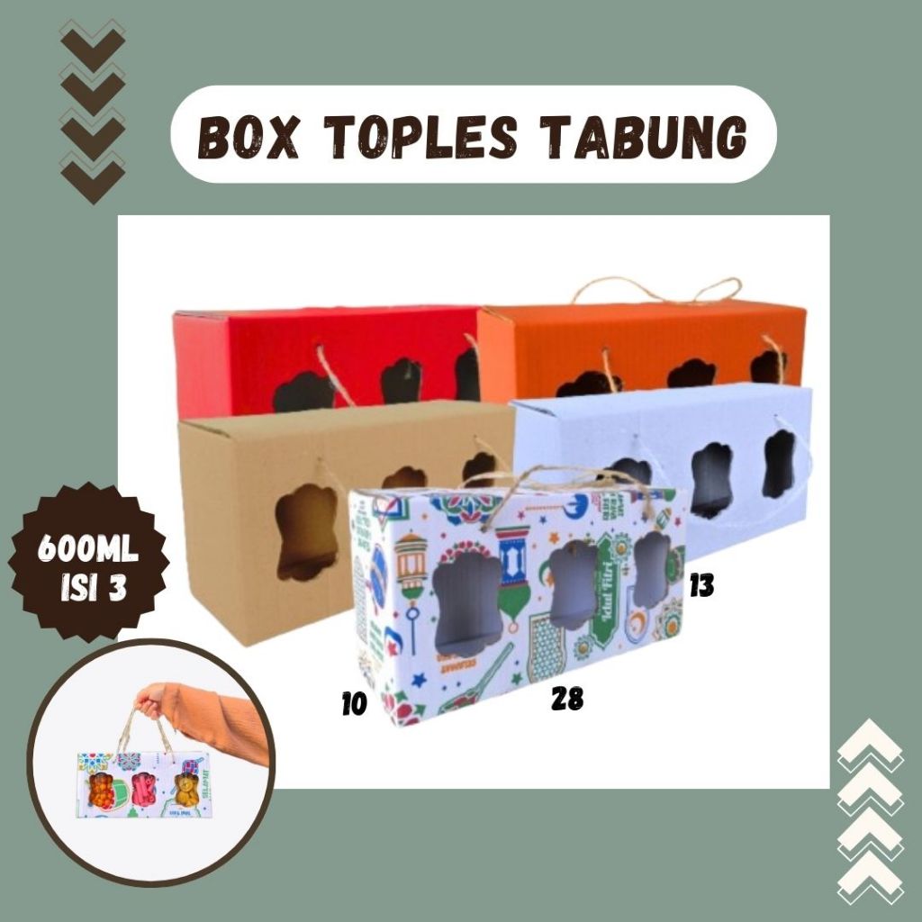 

Box 28x10x13 Jinjing (KUKER TOPLES JAR 600ml Isi 3) Gable Box Kardus Kue Kering / Idul Fitri /Hampers / Lebaran / Gable Box Polos/Motif