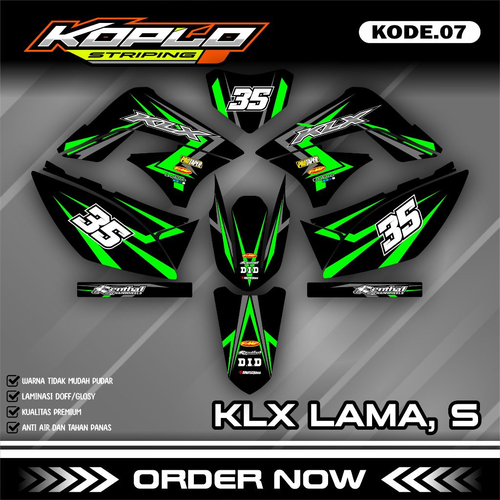 STICKER STRIPING KLX LAMA STIKER KLX LAMA KLX 150 OLD CUSTOM NAMA/NOMOR KPL.07