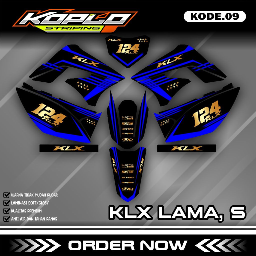 STICKER STRIPING KLX LAMA STIKER KLX LAMA KLX 150 OLD CUSTOM NAMA/NOMOR KPL.09