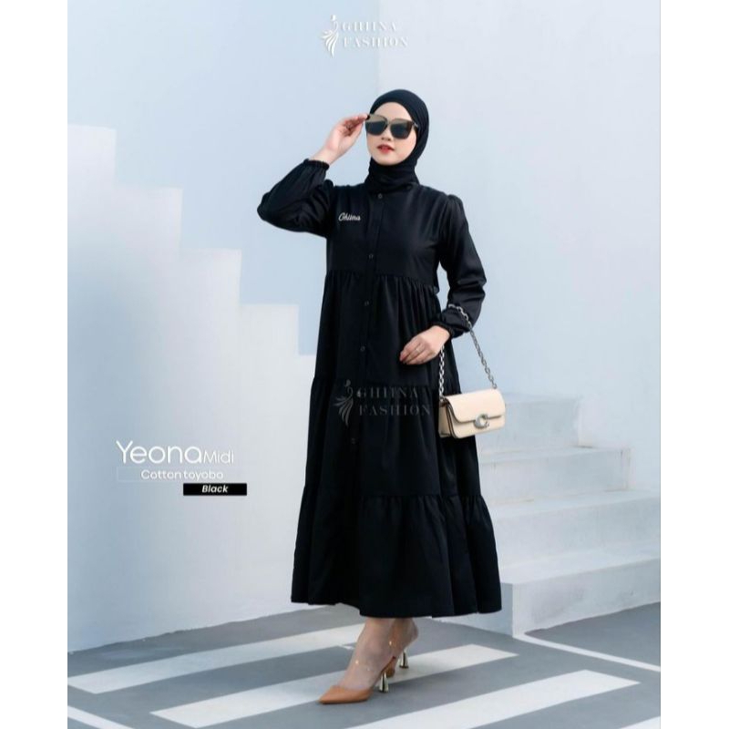 JUAL YEONA MIDI DRESS, JUAL DRESS MURAH, JUAL MIDI DRESS, JUAL DRESS KEKINIAN, JUAL DRESS MODEL TERB