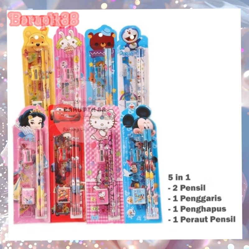 

Baruptk88 Pensil 1Set isi Lengkap 5 pcs // Perlengkapan Alat Tulis Belajar // Set Alat Tulis Karakter 5in1