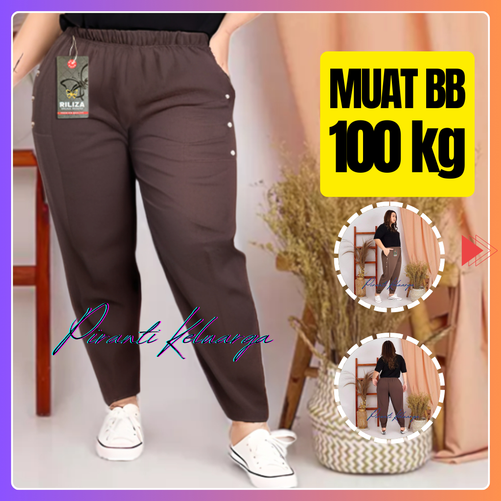 Celana Panjang Wanita JUMBO Murah Bb 70 80 90 100 Kg Pinggang Karet Bahan Katun Kaos Kekinian Santai