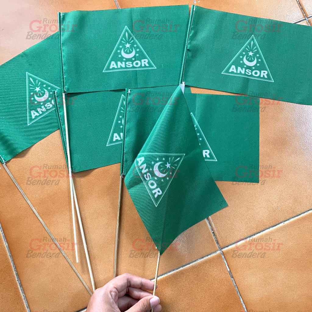 Bendera Tangan Ansor Stik Bambu | Bendera Pawai Karnaval Ansor | Bendera Tangan Ansor Gagang Bambu