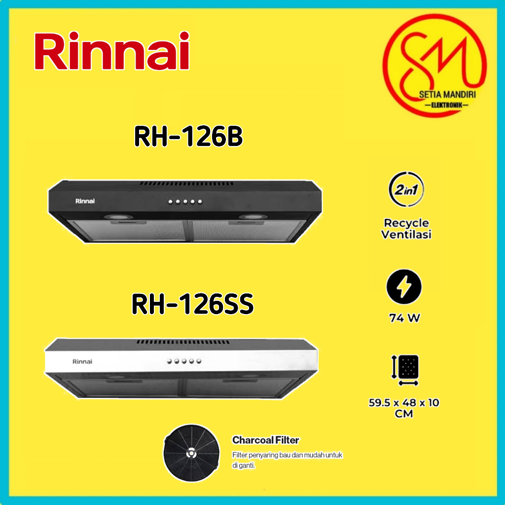 [Instant] RINNAI Cooker Hood 60 cm RH 126 B Sirocco Fan | LED Lamp | Dual Function | Charcoal Filter